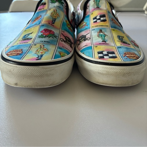 VANS-Loteria/ Lottery Cinco de Mayo Men\'s 9.5 US Women\'s 11 US UNI Slip-Ons EUC